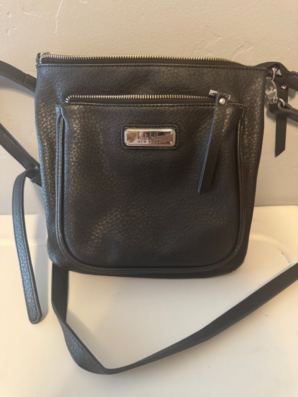 Nicole Miller Black Crossbody Bag with Front Zip Pocket